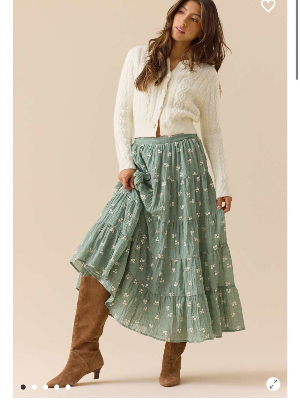 Altar’d State Jackie Embroidered Midi Skirt NWT Floral Skirt in Green